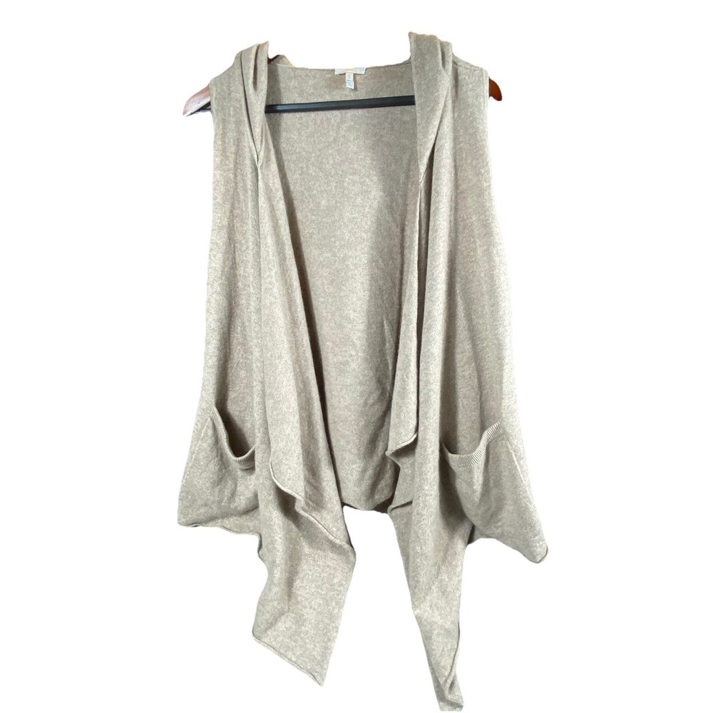 Joie Cashmere Hooded Cardigan Small Waterfall Open Front Sleeveless Beige Soft